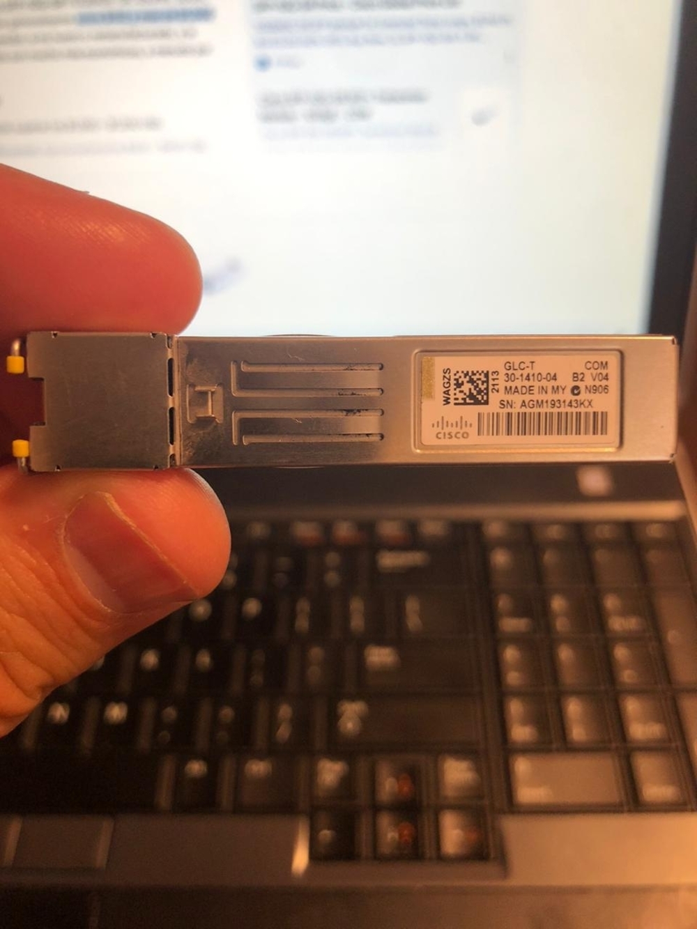 Cisco silver SFP Optical Transceiver Module with Yellow Latch